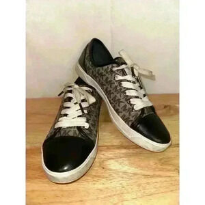 Michael Kors "City" signature graphic canvas/faux leather lace-up sneakers Sz 8‎